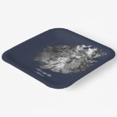 モダンブラシストロークフォトウェディング | ネイビーブルー ペーパープレート (傾斜あり)