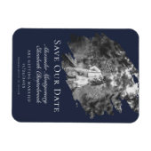 モダンブラシストロークフォト セーブザデート ネイビーブルー マグネット (横)