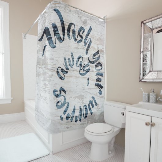 モダンブラシストローク タイポグラフィ ヴィンテージスタイル シャワーカーテン (インサイチュ)