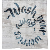 モダンブラシストローク タイポグラフィ ヴィンテージスタイル シャワーカーテン (正面)