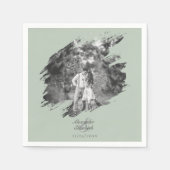 モダンブラシストロ結婚ーク | セージグリーン スタンダードカクテルナプキン (正面)