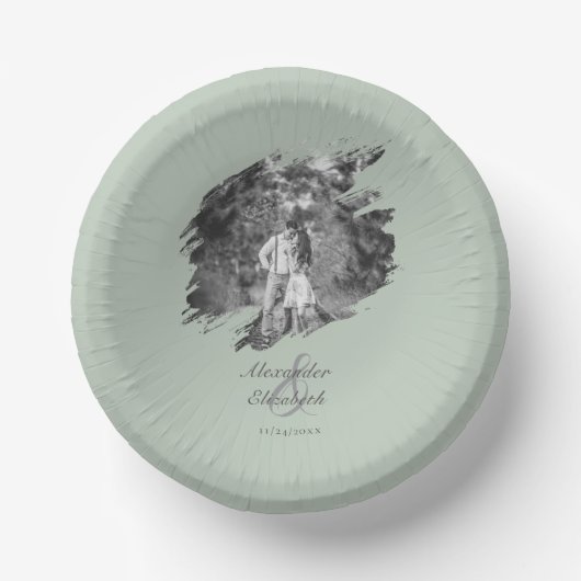 モダンブラシストロ結婚ーク | セージグリーン ペーパーボウル (正面)