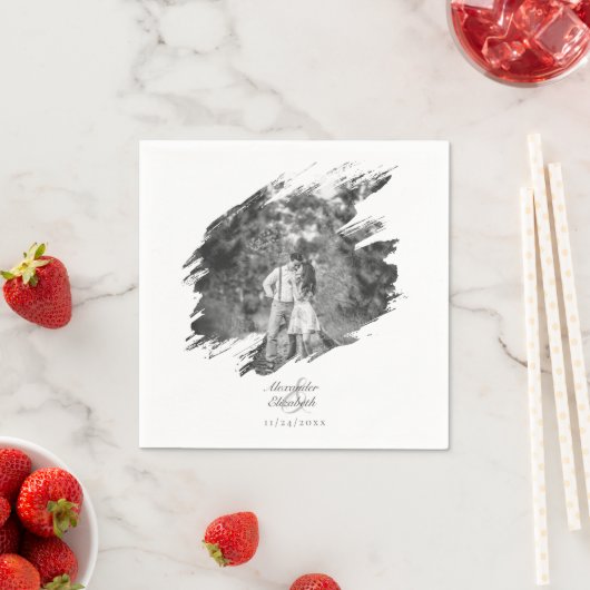 モダンブラシストロ結婚ーク | ヘビーホワイト スタンダードカクテルナプキン (インサイチュ)