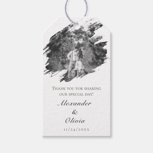 モダンブラシストロ結婚ーク | 白の好意 ギフトタグ (正面)