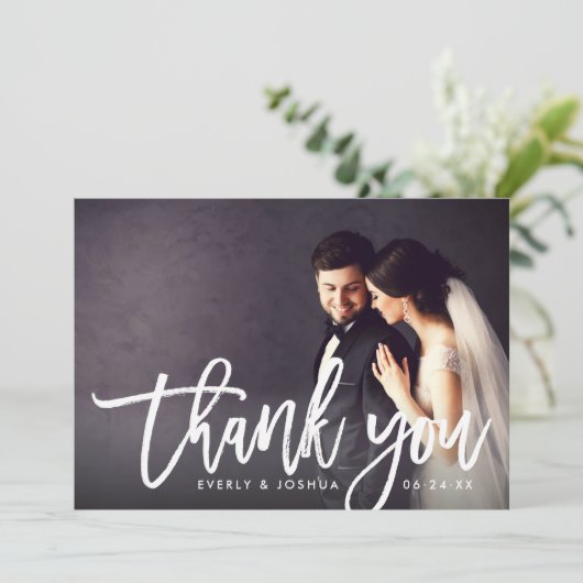 モダンブラシ付きス結婚クリプトの写真 サンキューカード (スタンド正面)