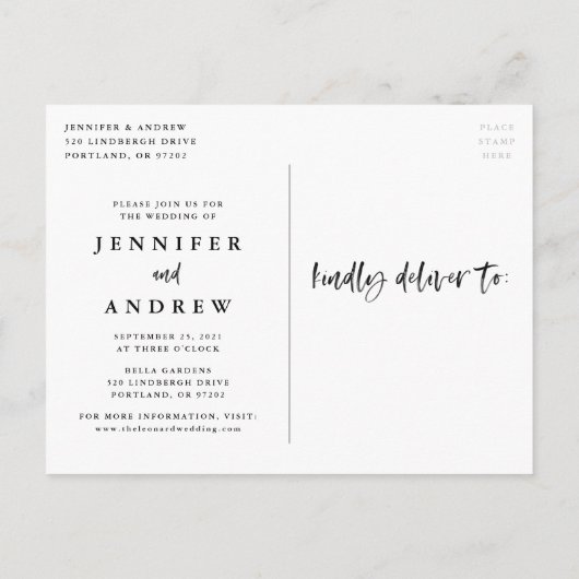 モダンブラシ付き結婚スクリプトの延期 案内ポストカード (裏面)