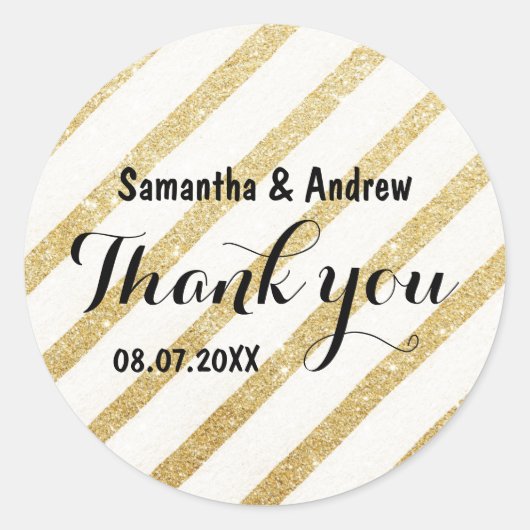 モダンブラシ結婚ストライプ金ゴールドさん有難う ラウンドシール (正面)