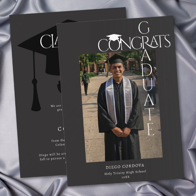 モダンブラックおめでとう卒業写真発表 (Modern Black White Congrats Graduate Photo Graduation Announcement)