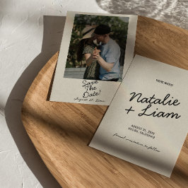 モダンブラックお洒落クリームレトロ写真結婚 セーブザデート