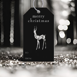 モダンブラックのクリスマスの水彩トナカイ ギフトタグ