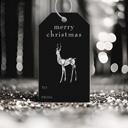 モダンブラックのクリスマスの水彩トナカイ ギフトタグ