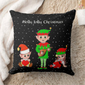 モダンブラックのクリスマス小妖精や小人隊 クッション (ブランケット)