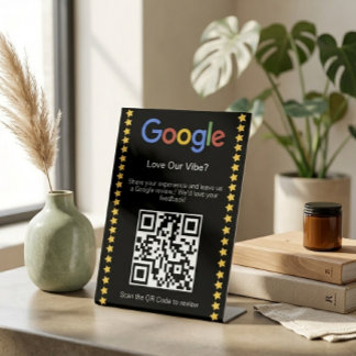 モダンブラックの五つ星GoogleレビューQRコード 台座サイン