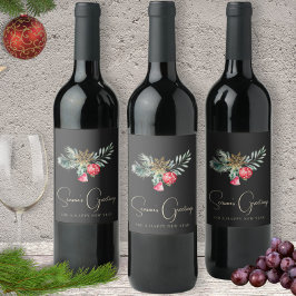モダンブラックウォーターカラークリスマスワインギフトラベル ワインラベル