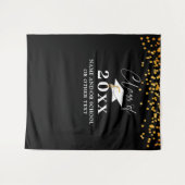 モダンブラックオレンジのコンフェッティスクリプトクラスイヤー タペストリー (正面(横))