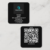モダンブラックカスタムロゴとQRコード スクエア名刺 (正面/裏面)