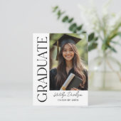 モダンブラックカスタム卒業写真 卒業式 案内ポストカード (スタンド正面)