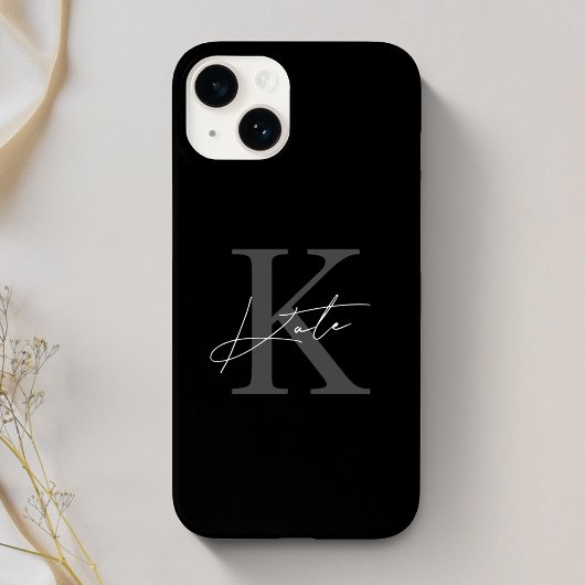 モダンブラックカリグラフィーイニシャルモノグラム Case-Mate iPhoneケース