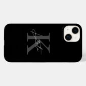 モダンブラックカリグラフィーイニシャルモノグラム Case-Mate iPhoneケース (裏面 (横))
