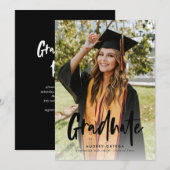 モダンブラックカリグラフィー写真卒業式 招待状 (正面/裏面)
