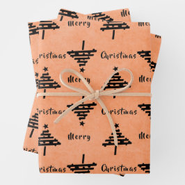 モダンブラッククリスマスツリーパターンホリデー ラッピングペーパーシート