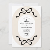 モダンブラッククリームレトロボウズ写真結婚ズ 招待状 (正面)