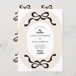 モダンブラッククリームレトロボウズ写真結婚ズ 招待状