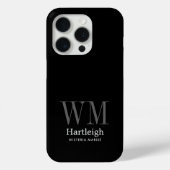 モダンブラックグレー ホワイトモノグラム 名前 Case-Mate iPhoneケース (裏面)