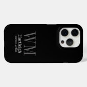 モダンブラックグレー ホワイトモノグラム 名前 Case-Mate iPhoneケース (裏面 (横))