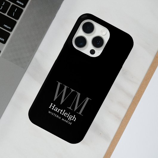 モダンブラックグレー ホワイトモノグラム 名前 Case-Mate iPhoneケース