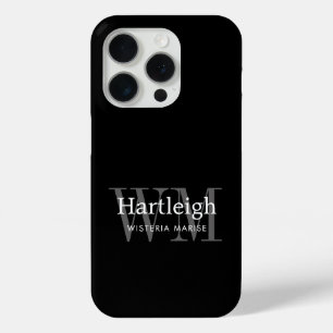 モダンブラックグレー ホワイトモノグラム 名前 iPhone 15 PROケース