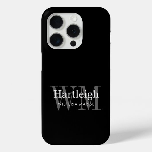 モダンブラックグレー ホワイトモノグラム 名前 Case-Mate iPhoneケース (裏面)