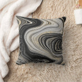 モダンブラックグレー&金ゴールドアガテジェムストーン クッション (ブランケット)