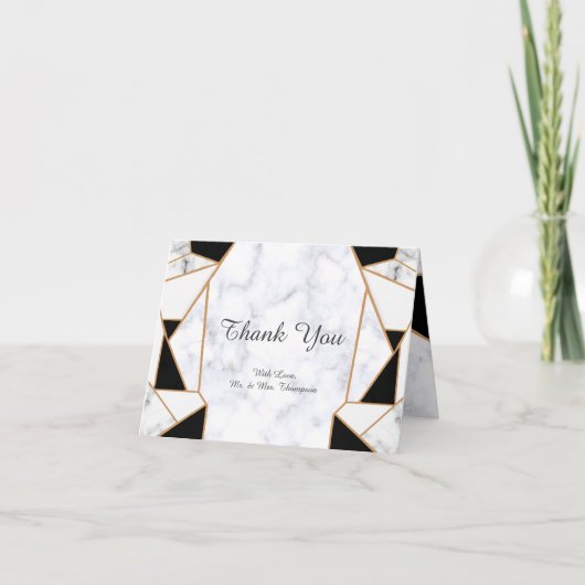 モダンブラックゴールドアブストラクト ホワイト大理石 サンキューカード (正面)