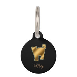 モダンブラックゴールドキャット ペット　ネームタグ