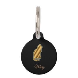 モダンブラックゴールドキャット ペット　ネームタグ