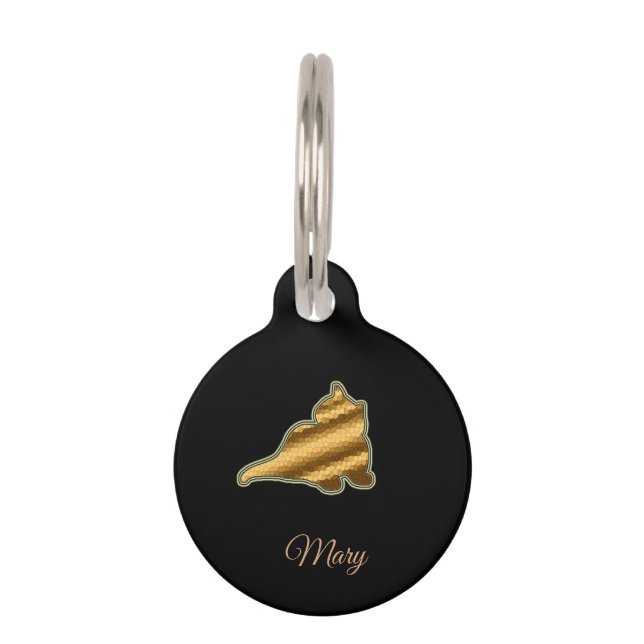 モダンブラックゴールドキャット ペット　ネームタグ (正面)