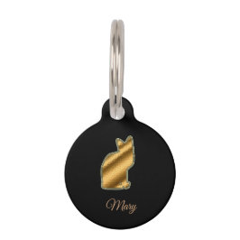 モダンブラックゴールドキャット ペット　ネームタグ