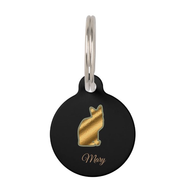 モダンブラックゴールドキャット ペット　ネームタグ (正面)