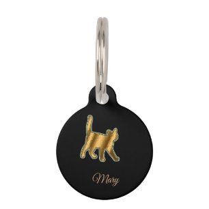 モダンブラックゴールドキャット ペット　ネームタグ