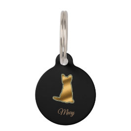 モダンブラックゴールドキャット ペット　ネームタグ