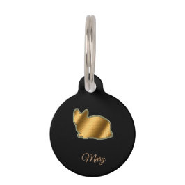 モダンブラックゴールドキャット ペット　ネームタグ