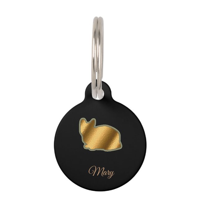モダンブラックゴールドキャット ペット　ネームタグ (正面)