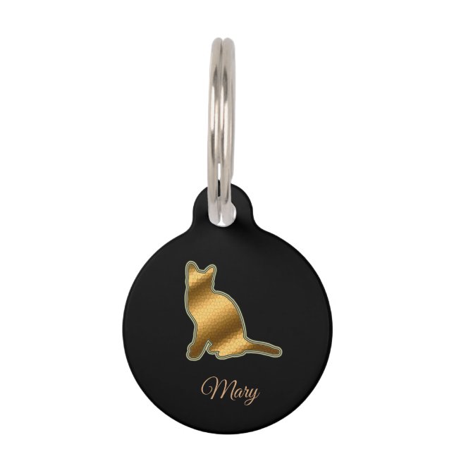 モダンブラックゴールドキャット ペット　ネームタグ (正面)
