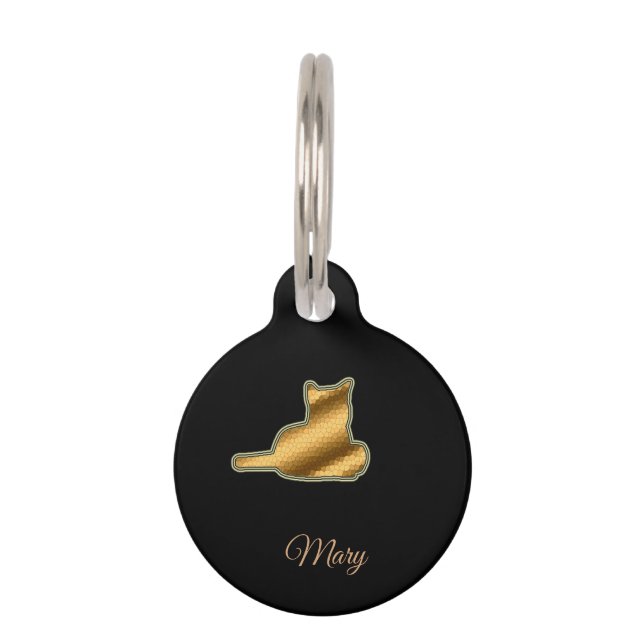 モダンブラックゴールドキャット ペット　ネームタグ (正面)