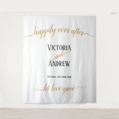 モダンブラックゴールドスクリプトミニマルウェディング タペストリー (正面)