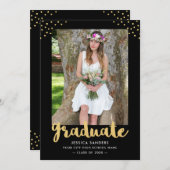 モダンブラックゴールドフォト卒業パーティー 招待状 (正面/裏面)