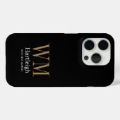 モダンブラックゴールドホワイトモノグラムネーム Case-Mate iPhoneケース (裏面 (横))