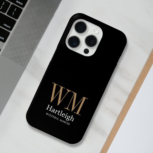 モダンブラックゴールドホワイトモノグラムネーム Case-Mate iPhoneケース