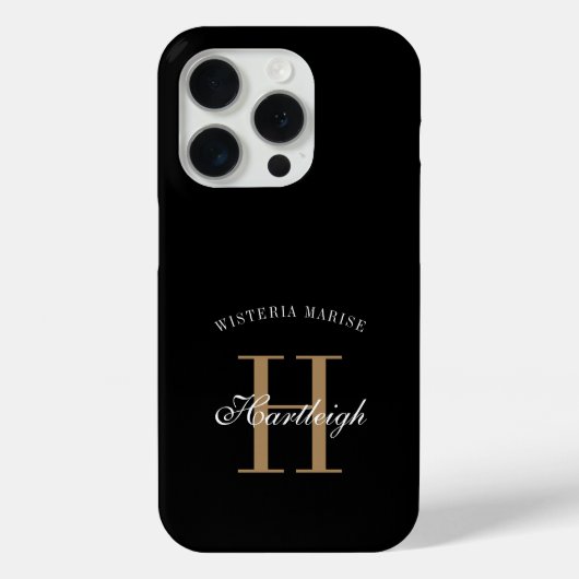 モダンブラックゴールドホワイトモノグラム名 Case-Mate iPhoneケース (裏面)